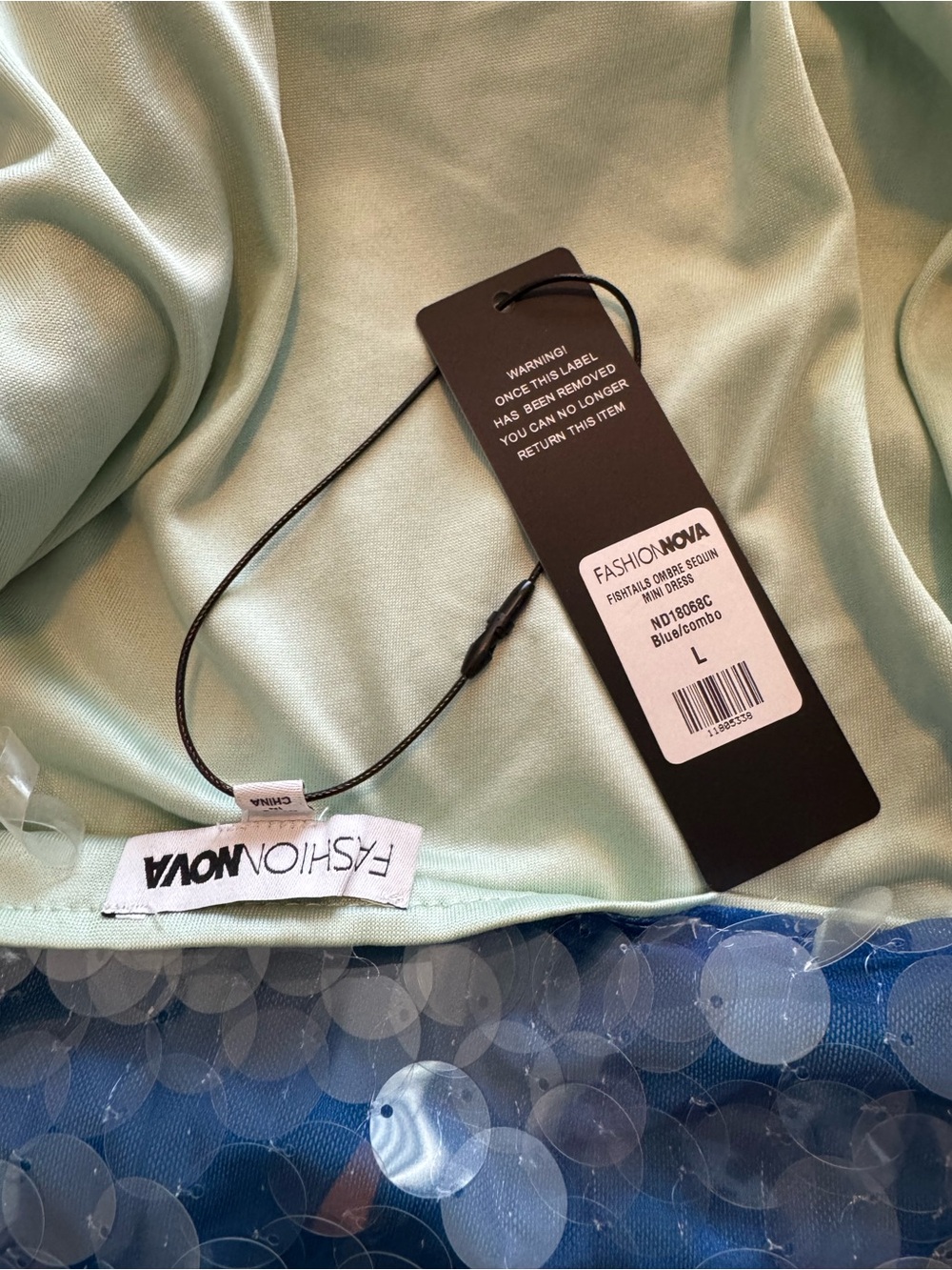 Fashion Nova Blue to Mint Ombre Sequin Halter Mini Dress - Picture 9 of 9